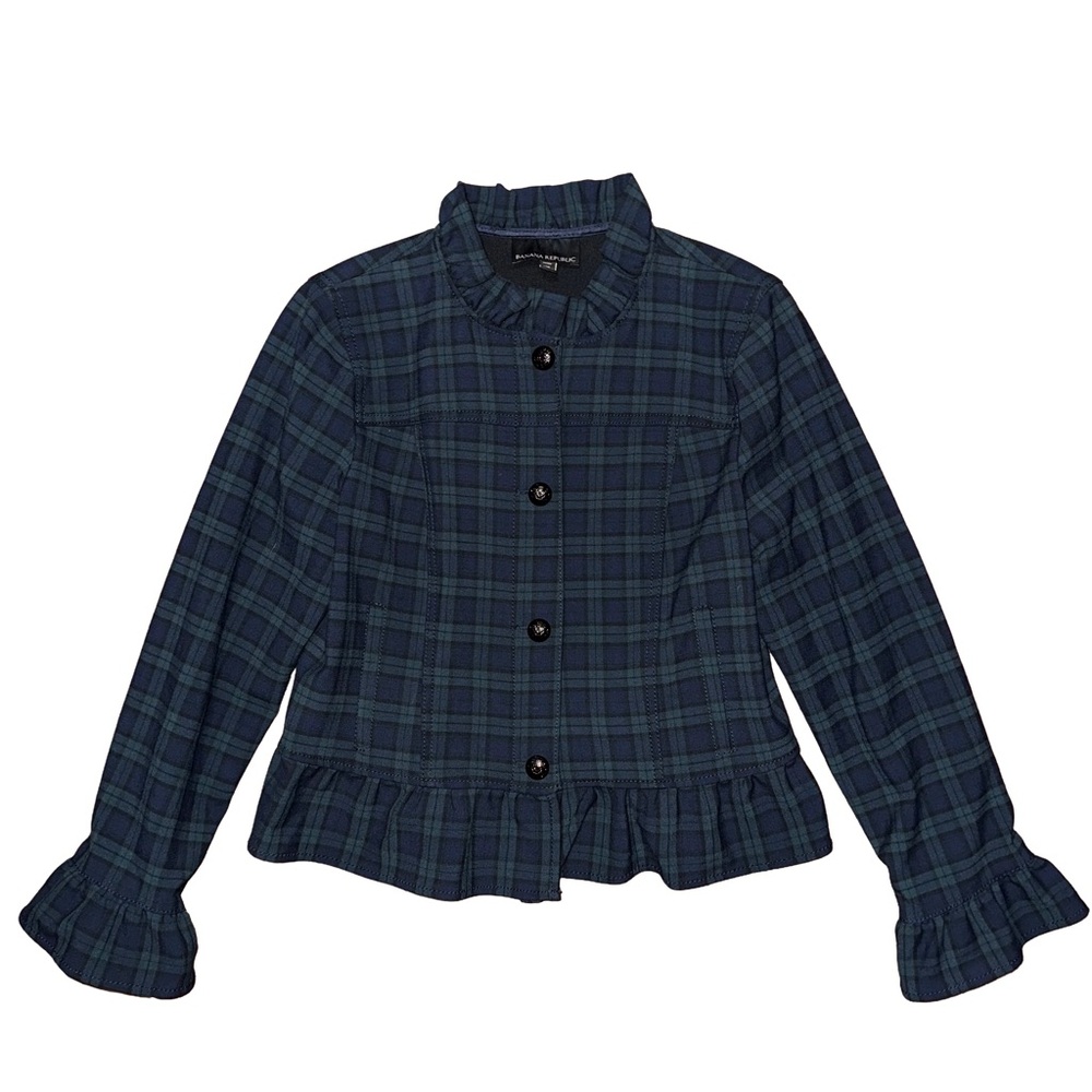 Banana Republic Tartan Plaid Ruffle Blazer Jacket Academia Preppy 12P Petite